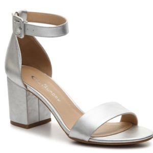 CL BY LAUNDRY “JODY” silver metallic ankle strap and 2.25”block heel sandal!